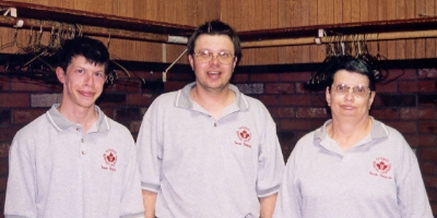 Bowling: Three members of five pin bowling team.